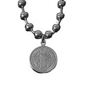 Girl Products St Benoît Collier pour femmes et hommes, 925 Sterling Silver Saint Benant Ball Perles Chaîne, Médailles de St Benedict, Medalla de San Benito, San Benito Medalla, Saint-Benoît