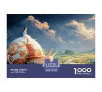 Girl Sits on The Bckof N Oversized Snil 1000 Pièces Carton Extra-épais Coffret De Puzzles Girl Riding A Giant Snail Stimulant Et Éducatif Jeu Créatif Puzzles pour Adultes Et Enfants 70x50cm/1000pcs