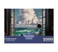 Girl Sitting on The Window 1000 Pièces Carton Premium Lot de Puzzles Ocean View Scene Stimulant Et Éducatif Jeu Familial Puzzles As Birthday Gifts 38x26cm/1000pcs