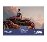 Girl Sitting on Top of Oversized Crab 1000 Pcs Carton Extra-épais Coffret De Puzzles Dreamlike Giant Crab Stimulant Et Éducatif Jeu Créatif Puzzles pour Adultes Et Enfants 52x38cm/1000pcs