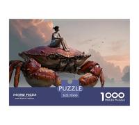 Girl Sitting on Top of Oversized Crab 1000 Pcs Carton Extra-épais Coffret De Puzzles Dreamlike Giant Crab Stimulant Et Éducatif Défi Unique Puzzles pour Adultes Et Enfants 70x50cm/1000pcs