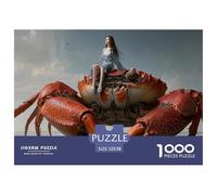 Girl Sitting on Top of Oversized Crab 1000 Pcs Carton Extra-épais Lot de Puzzles Dreamlike Giant Crab Stimulant Et Éducatif Jeu Créatif Puzzles As Birthday Gifts 52x38cm/1000pcs