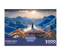 Girl Sitting on Top of Oversized Crab 1000 Pcs Carton Premium Coffret De Puzzles Giant Crab Stimulant Et Éducatif Défi Unique Puzzles As Birthday Gifts 38x26cm/1000pcs