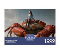 Girl Sitting on Top of Oversized Crab 1000 Pcs Carton Premium Lot de Puzzles Dreamlike Giant Crab Stimulant Et Éducatif Défi Unique Puzzles As Birthday Gifts 38x26cm/1000pcs