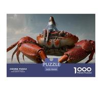 Girl Sitting on Top of Oversized Crab 1000 Pièces Carton Extra-épais Coffret De Puzzles Dreamlike Giant Crab Stimulant Et Éducatif Défi Unique Puzzles As Birthday Gifts 70x50cm/1000pcs
