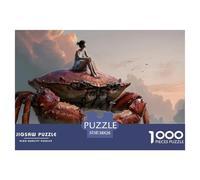 Girl Sitting on Top of Oversized Crab 1000 Pièces Carton Premium Lot de Puzzles Dreamlike Giant Crab Stimulant Et Éducatif Jeu Familial Puzzles As Birthday Gifts 38x26cm/1000pcs