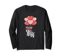 Girl Valentines Day Heart Balloons Miniature Schnauzer Lover Manche Longue
