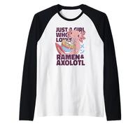 Girl Who Loves Ramen & Axolotl Japan Eat Noodles Meme Manche Raglan