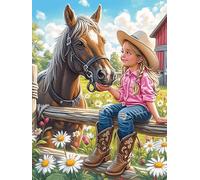 Girl with A Cheval dans une prairie fleurie 500 Pieces Casse-tête Famille En Carton Haute Densité Animal sauvage et plante Difficulté Moyenne Activité Familiale Anti-Stress Idée Cadeau Anniversaire 50
