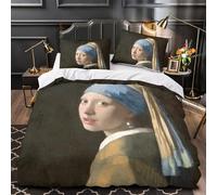 Girl with A Pearl Earring 3D Imprimé Rembrandt Housse De Couette Housses De Couettes Pour Adultes Et Enfants Parure De Lit Avec Taies E Avec Fermeture À Glissière Microfibr 3 Pièces Double(200x200cm)
