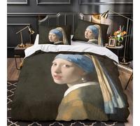 Girl with A Pearl Earring 3D Imprimé Rembrandt Housse De Couette Housses De Couettes Pour Adultes Et Enfants Parure De Lit Avec Taies E Avec Fermeture À Glissière Microfibr 3 Pièces King(220x240cm)