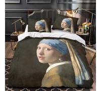 Girl with A Pearl Earring 3D Imprimé Rembrandt Housse De Couette Housses De Couettes Pour Adultes Et Enfants Parure De Lit Avec Taies E Avec Fermeture À Glissière Microfibr 3 Pièces Super King（260x22