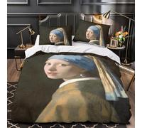 Girl with A Pearl Earring 3D Imprimé Rembrandt Housse De Couette Housses De Couettes Pour Adultes Et Enfants Parure De Lit Avec Taies E Avec Fermeture À Glissière Microfibr 2 Pièces Single(140x200cm)