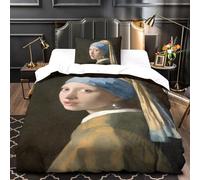 Girl with A Pearl Earring 3D Imprimé Rembrandt Housse De Couette Housses De Couettes Pour Adultes Et Enfants Parure De Lit Avec Taies E Avec Fermeture À Glissière Microfibr 2 Pièces Single(135x200cm)