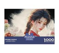 Girl with Black Hair 1000 Pcs Carton Extra-épais Coffret De Puzzles Fantasy Woman in Red Stimulant Et Éducatif Jeu Familial Puzzles pour Adultes Et Enfants 38x26cm/1000pcs