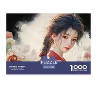 Girl with Black Hair 1000 Pièces Carton Extra-épais Lot de Puzzles Fantasy Woman in Red Stimulant Et Éducatif Jeu Créatif Puzzles As Birthday Gifts 52x38cm/1000pcs