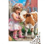 Girl with Cow in Garden Puzzle 1000 Pièces Cadeau Unique Jeu Éducatif Challenge Toy À De Qualité Supérieure Peinture Art pour Adultes Enfants 70x50cm/1000pcs