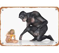 Girl with early human Homo habilis Abstract and Surreal People Animals and Creatures Classic Man Cave Wall Art Decor 20,3 x 30,5 cm Metal Sign Sign Poster
