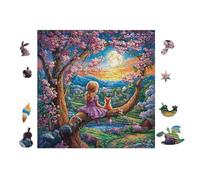 Girl with Fox Livre Magique 100 Pieces Casse-tête Famille en Carton Haute Qualité Difficulté Moyenne Activité Familiale Voyage Déplacement Cadeau Noël Pas Cher 28x28cm