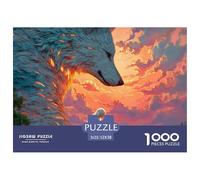 Girl with Long White Hair 1000 Pcs Carton Premium Coffret De Puzzles Wolf and Sunset Stimulant Et Éducatif Jeu Familial Puzzles pour Adultes Et Enfants 52x38cm/1000pcs