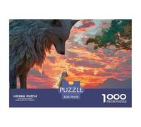 Girl with Long White Hair 1000 Pièces Carton Premium Lot de Puzzles Wolf and Sunset Anti-Stress Défi Unique Puzzles As Birthday Gifts 70x50cm/1000pcs