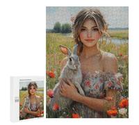 Girl with Rabbit in Field-2 Puzzle 500 Pièces Educa Jouet en Bois Cadeau Unique Décoration Intérieure Jeu Éducatif Challenge Toy Adultes Et Enfants À Partir De 14 Ans 500 PCS