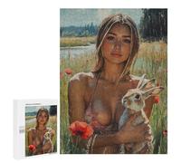 Girl with Rabbit in Field-3 Puzzle 500 Pièces Educa Jouet en Bois Cadeau Unique Décoration Intérieure Jeu Éducatif Challenge Toy Adultes Et Enfants À Partir De 14 Ans 500 PCS
