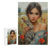 Girl with Rabbit in Field-5 Puzzle 1000 Pièces Educa Jouet en Bois Cadeau Unique Décoration Intérieure Jeu Éducatif Challenge Toy Adultes Et Enfants À Partir De 14 Ans 300 PCS