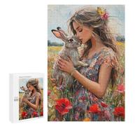 Girl with Rabbit in Flower Field Puzzle 1000 Pièces Educa Jouet en Bois Cadeau Unique Décoration Intérieure Jeu Éducatif Challenge Toy Adultes Et Enfants À Partir De 14 Ans 1000 PCS