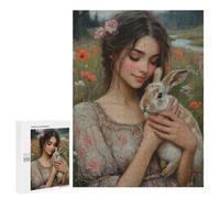 Girl with Rabbit in Garden Puzzle 1000 Pièces Educa Jouet en Bois Cadeau Unique Décoration Intérieure Jeu Éducatif Challenge Toy Adultes Et Enfants À Partir De 14 Ans 500 PCS
