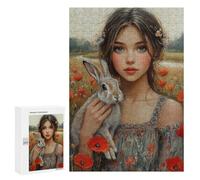 Girl with Rabbit in Poppy Field-1 Puzzle 1000 Pièces Educa Jouet en Bois Cadeau Unique Décoration Intérieure Jeu Éducatif Challenge Toy Adultes Et Enfants À Partir De 14 Ans 300 PCS