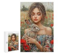 Girl with Rabbit in Poppy Field Puzzle 1000 Pièces Educa Jouet en Bois Cadeau Unique Décoration Intérieure Jeu Éducatif Challenge Toy Adultes Et Enfants À Partir De 14 Ans 1000 PCS