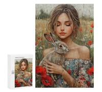 Girl with Rabbit in Poppy Field Puzzle 300 Pièces Educa Jouet en Bois Cadeau Unique Décoration Intérieure Jeu Éducatif Challenge Toy Adultes Et Enfants À Partir De 14 Ans 300 PCS