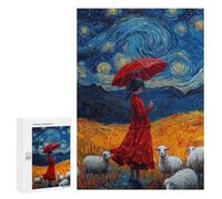 Girl with Red Umbrella in Field Puzzle 300 Pièces Educa Jouet en Bois Cadeau Unique Décoration Intérieure Jeu Éducatif Challenge Toy Adultes Et Enfants À Partir De 14 Ans 300 PCS