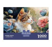 Girl with Short Curly Hair 1000 Pcs Carton Extra-épais Coffret De Puzzles Calico Cat Amongst Roses Stimulant Et Éducatif Jeu Familial Puzzles As Birthday Gifts 70x50cm/1000pcs