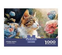 Girl with Short Curly Hair 1000 Pièces Carton Premium Lot de Puzzles Calico Cat Amongst Roses Anti-Stress Jeu Familial Puzzles pour Adultes Et Enfants 52x38cm/1000pcs