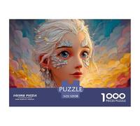 Girl with White Curly Hair 1000 Pièces Carton Extra-épais Coffret De Puzzles Crystal Sprite Portrait Stimulant Et Éducatif Défi Unique Puzzles As Birthday Gifts 52x38cm/1000pcs