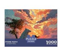 Girl with Wolf 1000 Pcs Carton Extra-épais Coffret De Puzzles Wolf Under The Sunset Anti-Stress Jeu Créatif Puzzles As Birthday Gifts 38x26cm/1000pcs