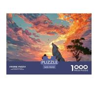Girl with Wolf 1000 Pcs Carton Extra-épais Coffret De Puzzles Wolf Under The Sunset Stimulant Et Éducatif Jeu Familial Puzzles As Birthday Gifts 70x50cm/1000pcs