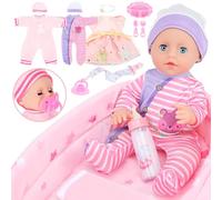GirlDiary Poupée Bébé 12 Pouces avec Accessoires, 3 Tenues, Berceau, Jouet d'alimentation, Poupées pour Filles de 3 4 5 6 7 8 Ans, Jouets pour Enfants, Cadeau pour Bébé, Poupée avec Vêtements