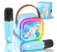 GirliGlee Micro Karaoke Enfant,Enceinte Bluetooth Enfant avec 2 Micros sans Fil,Micro Enfant pour Chanter, Idée Cadeau Fille 3 4 5 6 7 8 9 Ans Anniversaire,Jouet Frozen