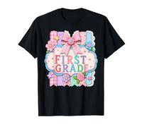 Girls 1st Grade Back to School Big Bow Flowers First Grade T-Shirt