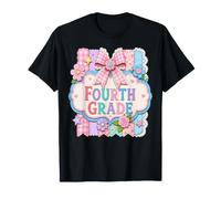Girls 4th Grade Back to School Big Bow Flowers Fourth Grade T-Shirt