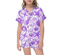 Girls a ama Set 2PC - Satin Silk Short Sleeve Button Down Shirt & Shorts, Toddler eepwear, Soft Kids y amas, Summer ghtwear Outfit (Purple, 10-11 Years) o4o