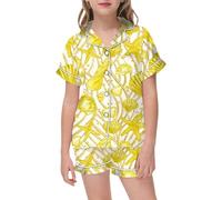 Girls a ama Set 2PC - Satin Silk Short Sleeve Button Down Shirt & Shorts, Toddler eepwear, Soft Kids y amas, Summer ghtwear Outfit (Yellow, 6-7 Years) o14o