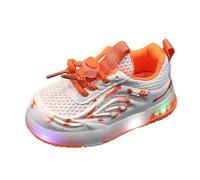 Girls and Boys Spring Summer and Autumn Children's Mesh Breathable Small and Medium Children's Toddler Shoes Flashing Light Casual Sports Shoes Pantoufle Friends (Orange, 28 Little Child)