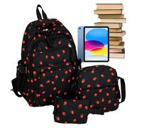 Girls Backpack, Backpack Set, 17.72x11.81x5.91 Inch, Kids School Bag, Strawberry Print Knapsack with Pen Case Shoulder Pouch Storage Organizer for Preschool, Students, Daily Commute, Outdoor Trips, Ca