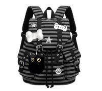 Girls Backpack - Cute Star Cat Charm, Striped Magnetic Buckle School Bag