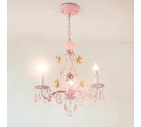 Girls Bedroom Pink Candle Chandelier with Crystals Floral Flower Ceiling Pendant Light Large Princess Hanging Lamp for Nursery Bathroom Dining Room Foyer Entryway