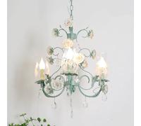 Girls Bedroom Vintage Glass Flower Chandelier French Country Green Pendant Light Fixtures Nordic Hanging Lamp for Living Kitchen Island Dining Room